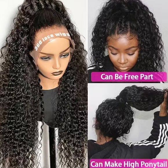 20” 180% 360 Frontal Deep Wave Human Hair Curly Pre Plucked Wig with Baby Hair - Picture 2 of 9